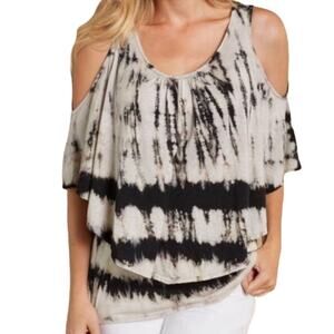 Soft Surroundings Tiered Tie Dye Cold Shoulder Linen Flutter Top